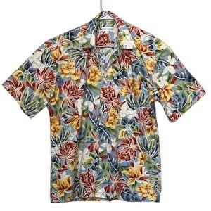 Pierre Cardin Shirt Mens Medium Floral Hawaiian Short‎ Sleeve Button Up Korea